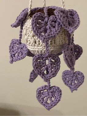Handmade Crochet Hanging Plants in Lavender and Cream
